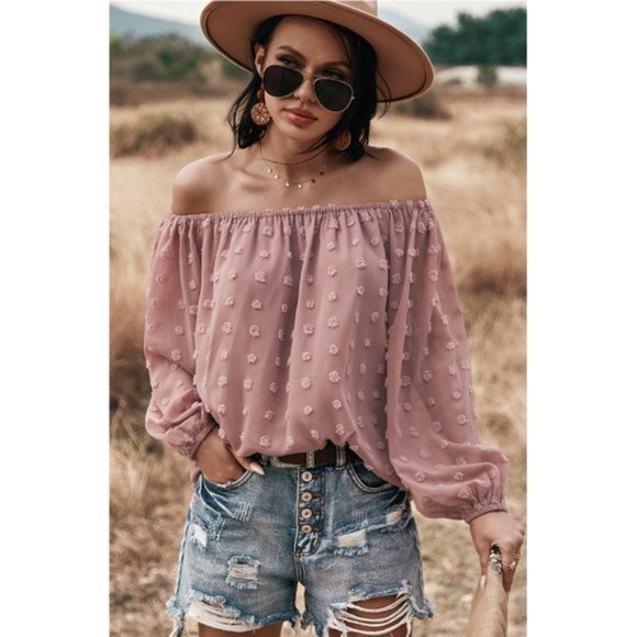 Boho Off Shoulder Loose Bubble Sleeve Top Gypsy - Picture 8 of 11